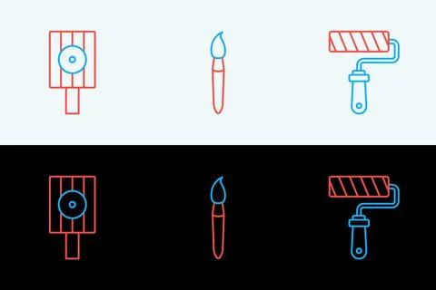 Set line Paint roller brush, Spray can nozzle cap and  icon. Vector Stock Illustration