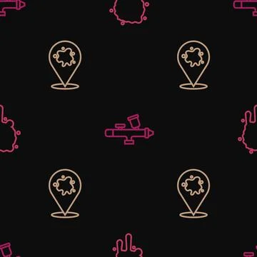 Set line Paint spray, and gun on seamless pattern. Vector Illustrazione stock