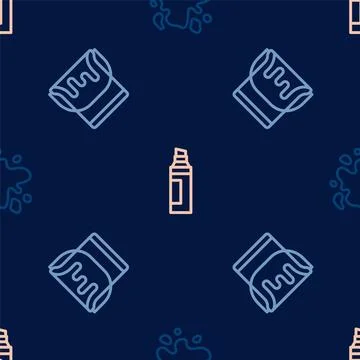 Set line Paint spray, bucket and Marker pen on seamless pattern. Vector Stock Illustration