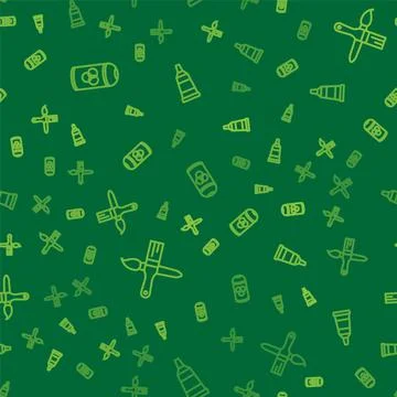 Set line Paint spray can, brush and Tube with paint palette on seamless pattern Stock Illustration