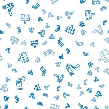 Set line Paint spray can, roller brush and  on seamless pattern. Vector Stock Illustration