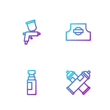 Set line Paint spray can, Marker pen, gun and Spray nozzle cap. Gradient color Stock-Illustration