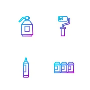 Set line Paint spray can, Marker pen, gun and roller brush. Gradient color icons Ilustración de archivo