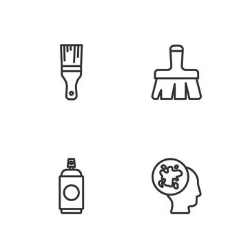 Set line Paint spray, can, brush and  icon. Vector Stock Illustration