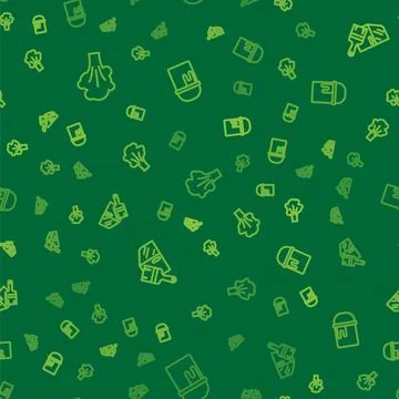 Set line Paint spray, Car painting and bucket on seamless pattern. Vector Stock Illustration