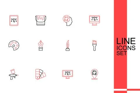 Set line Paint spray, Computer with design program, Color palette guide, gu.. Stock Illustration