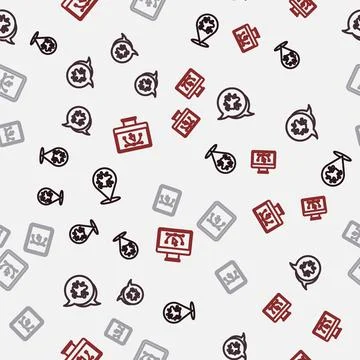 Set line Paint spray, Computer with design program and on seamless pattern Stock Illustration