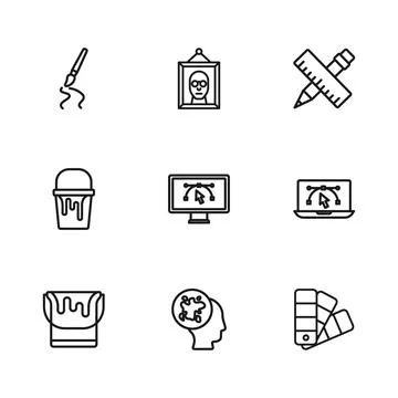 Set line Paint spray, Computer with design program, Color palette guide, Cr.. イラスト素材