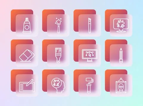 Set line Paint spray Computer with design program roller brush Tube paint pal Stock Illustration