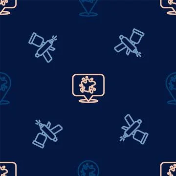 Set line Paint spray, gun and  on seamless pattern. Vector Illustrazione stock