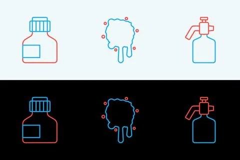 Set line Paint spray gun, Paint, gouache, jar, dye and  icon. Vector Stock Illustration