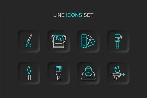 Set line Paint spray gun, Inkwell, brush, Palette knife, roller, Color pale.. Stock-Illustration