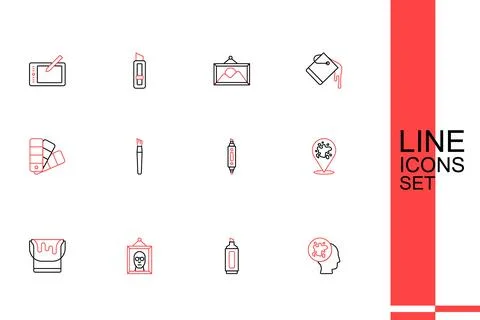 Set line Paint spray, Marker pen, Picture, bucket, brush and Color palette .. Stock-Illustration