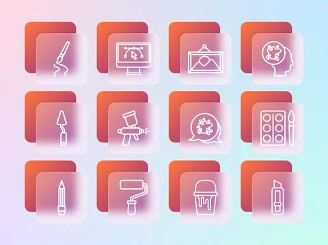Set line Paint spray, roller brush, bucket, gun, Picture landscape,  and Co.. Stock-Illustration
