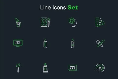 Set line Palette, Computer with design program, Tube paint palette, Magic w.. Stock Illustration