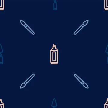 Set line Palette knife, Paint brush and Marker pen on seamless pattern. Vecto Stock Illustration