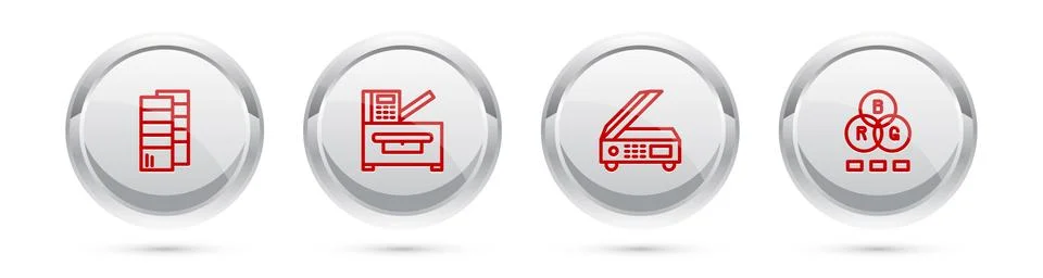Set line Pantone, Copy machine, Scanner and RGB color mixing. Silver circle Stock Illustration