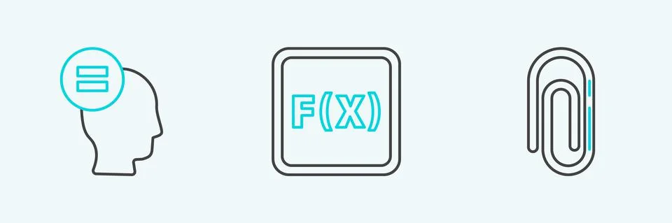 Set line Paper clip, Calculation and Function mathematical symbol icon. Vector Illustrazione stock