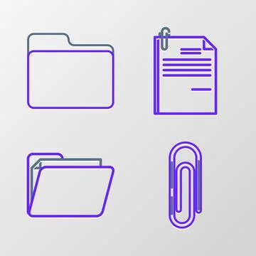 Set line Paper clip, Document folder, File document and paper and  icon. Vect Stock Illustration