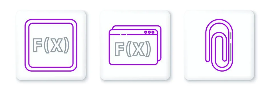 Set line Paper clip, Function mathematical symbol and icon. Vector Illustrazione stock