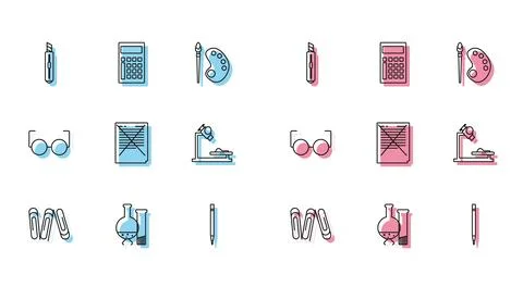 Set line Paper clip, Test tube and flask chemical laboratory test, Statione.. Stock Illustration