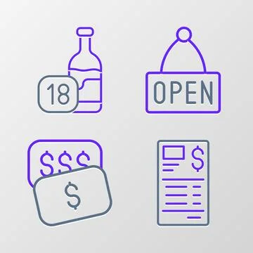 Set line Paper or financial check, New price tag dollar, Hanging sign with .. Stock Illustration