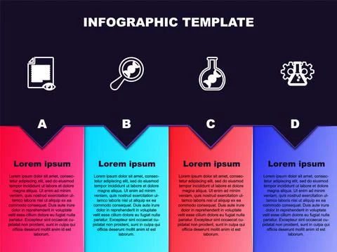 Set line Paper page with eye, DNA research, search, and Bioengineering. Business Stock Illustration