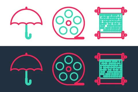 Set line Paper scroll, Air conditioner and Smartphone with icon. Vector Illustrazione stock