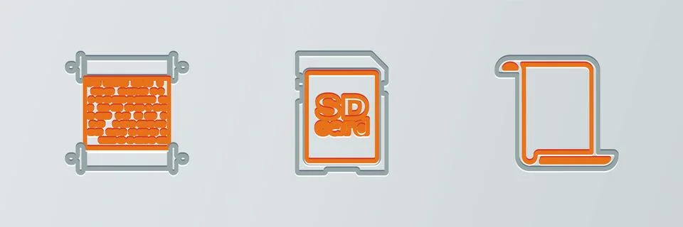 Set line Paper scroll, and SD card icon. Vector Stock Illustration