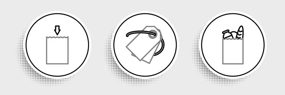 Set line Paper shopping bag and food,  and Blank label template price tag ico Stock Illustration