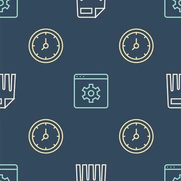 Set line Paper shredder, Clock and Browser setting on seamless pattern. Vector 스톡 일러스트
