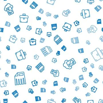Set line Paper shredder, Cloud database and Briefcase on seamless pattern. Ve Stock Illustration