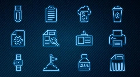 Set line Paper shredder, Printer, Cloud database, Document with graph chart 스톡 일러스트