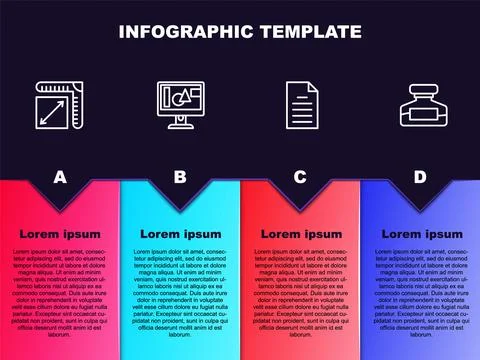 Set line Paper size, Computer monitor screen, File document and Ink bottle 스톡 일러스트