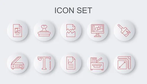 Set line Paper size, Scanner, Torn document, Copy machine, File, Stamp, Text and 库存插图