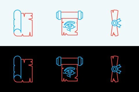 Set line Papyrus scroll,  and Eye of Horus on papyrus icon. Vector Stock Illustration