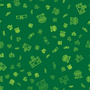 Set line Papyrus scroll, Egyptian house and Sphinx on seamless pattern. Vecto Illustrazione stock