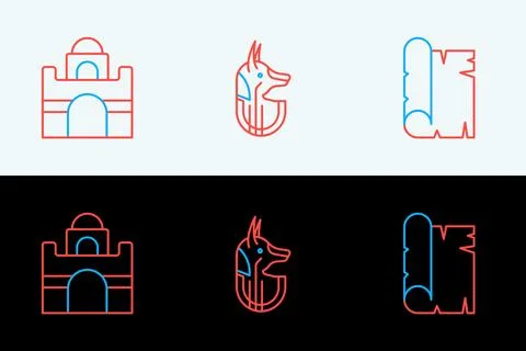 Set line Papyrus scroll, Egyptian house and anubis icon. Vector Illustrazione stock