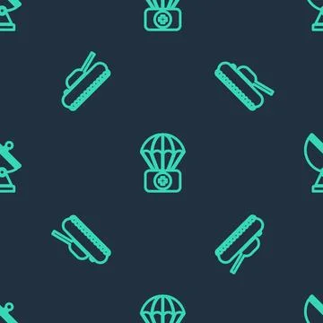 Set line Parachute with first aid kit, Military tank and Radar on seamless pa Stock Illustration