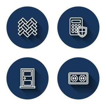 Set line Parquet, Security keypad access panel, Closed door and Electrical 库存插图