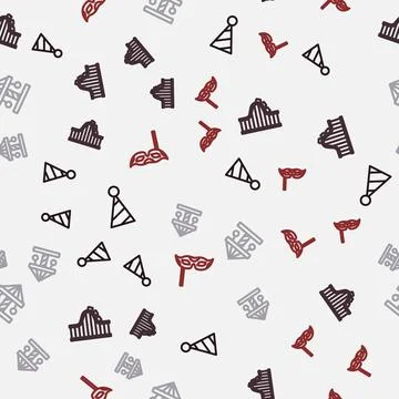Set line Party hat, Roller coaster, Attraction carousel and Festive mask on.. Stock Illustration