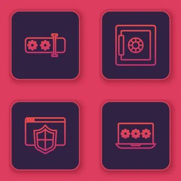 Set line Password protection, Browser with shield, Safe and Laptop password Stock Illustration