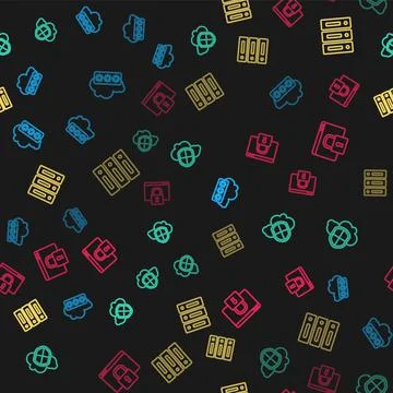 Set line Password protection, Cloud and shield, Server, Data, Web Hosting and Stock Illustration