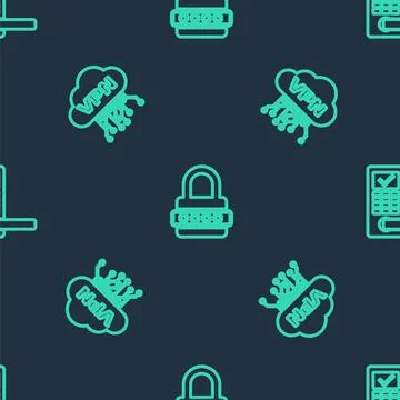 Set line Password protection, Cloud VPN interface and Digital door lock with  Illustrazione stock
