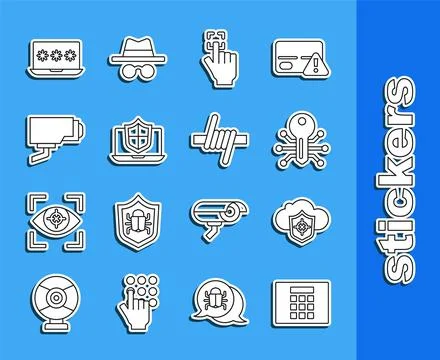 Set line Password protection, Cloud and shield, Smart key, Fingerprint, Laptop Stock Illustration