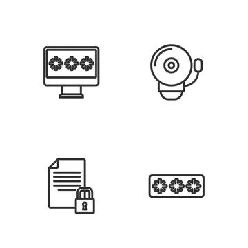Set line Password protection, Document and lock, Monitor with password and Illustrazione stock