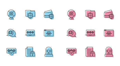 Set line Password protection, Document and lock, Security camera, Flasher s.. イラスト素材