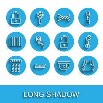 Set line Password protection, Flasher siren, Lock, Motion sensor, Bulletproof Illustrazione stock