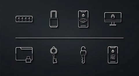 Set line Password protection, Folder and lock, Lock computer monitor, Unlocked 스톡 일러스트