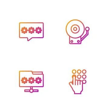 Set line Password protection, Folder with password, and Ringing alarm bell Stock Illustration